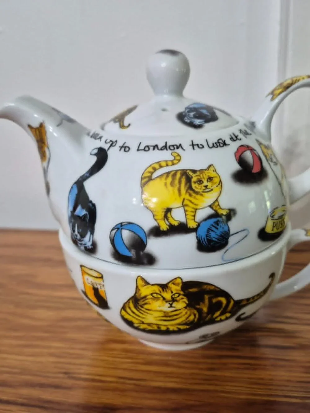 Adorable Tea Pot and Cup all in one with lid - Cat motif